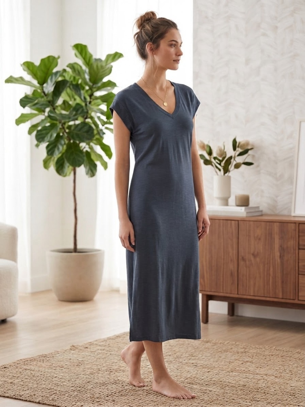 White House Black Market Slate Blue V-Neck Modal Sleep Chemise